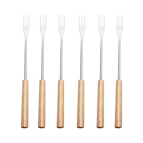 Edelstahl-Fonduegabeln, Griff mit Holzgriff, Grill, Käse, Fonduegabeln für Schokolade, Edelstahl, Salat, Obst, Sahnegabel, 6 Stück Edelstahl-Fonduegabeln, Griff mit Holzgriff, Grill, Käse, Fonduegabeln für Schokolade, Edelstahl, Salat, Obst, Sahnegabel, 6 Stück von Hattba