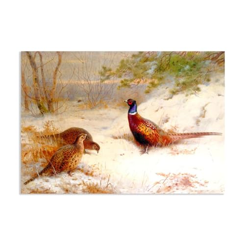 Archibald Thorburn Kunstwerk auf Leinwand Ein Wintermorgendämmer Fasanen im Schnee leinwand gemälde vögel Berühmte Ölgemälde Reproduktion Wandkunst Wohnzimmer Wohnkultur 100x70cm(33x28in)Rahmenlos von Hau3sh3a