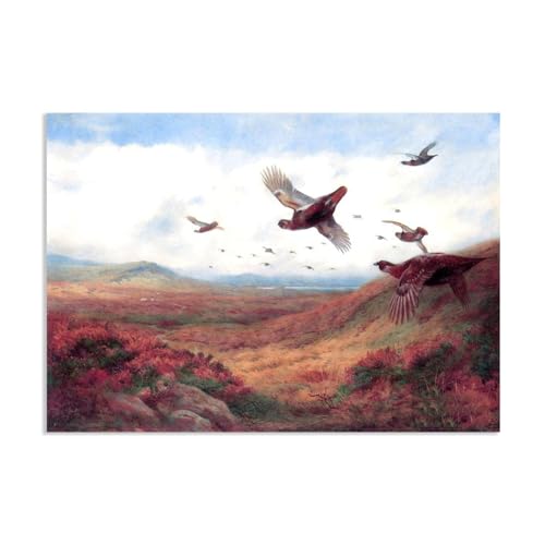 Hau3sh3a Archibald Thorburn Kunstwerk auf Leinwand Auerhahn im Flug leinwand gemälde vögel Berühmte Ölgemälde Reproduktion Wandkunst Wohnzimmer Wohnkultur 75x50cm(30x20in) Rahmenlos von Hau3sh3a