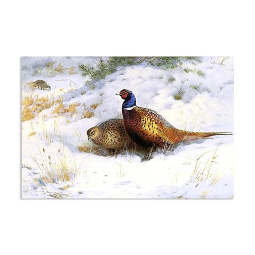 Hau3sh3a Archibald Thorburn Kunstwerk auf Leinwand Ein Paar Fasanen im Schnee leinwand gemälde vögel Berühmte Ölgemälde Reproduktion Wandkunst Wohnzimmer Wohnkultur 120x80cm(47x31in) Rahmenlos von Hau3sh3a