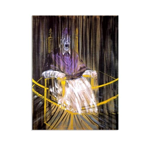 Hau3sh3a Francis Bacon Bilder Porträt von Papst Innocent x kunstdruck auf leinwand abstrakt Reproduktion auf Leinwand Wohnzimmer Wanddeko Bilderwand Geschenk100x70cm(33x28in) Rahmenlos von Hau3sh3a