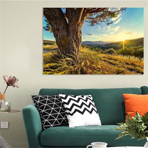 Hau3sh3a Herbstlandschaft Bild auf Leinwand Flusslandschaft mit gelben großen Bäumen Herbst Wandbilder Schlafzimmer Wald Wandbilder Modern Kunstdruck Deko füR Wohnzimmer60x40cm(24x16in) Gerahmt von Hau3sh3a