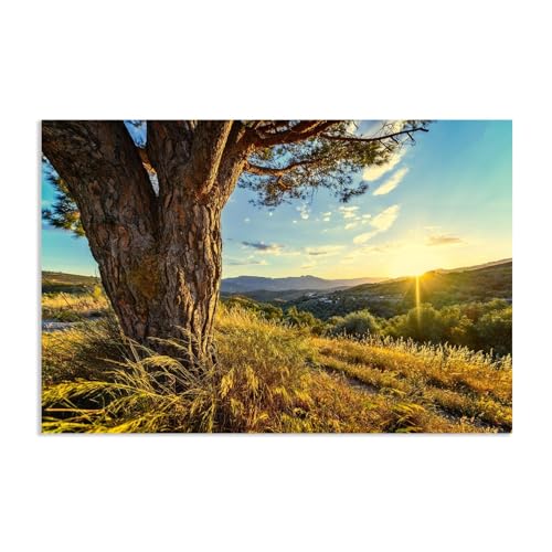 Hau3sh3a Herbstlandschaft Bild auf Leinwand Flusslandschaft mit gelben großen Bäumen Herbst Wandbilder Schlafzimmer Wald Wandbilder Modern Kunstdruck Deko füR Wohnzimmer90x60cm(35x24in) Rahmenlos von Hau3sh3a