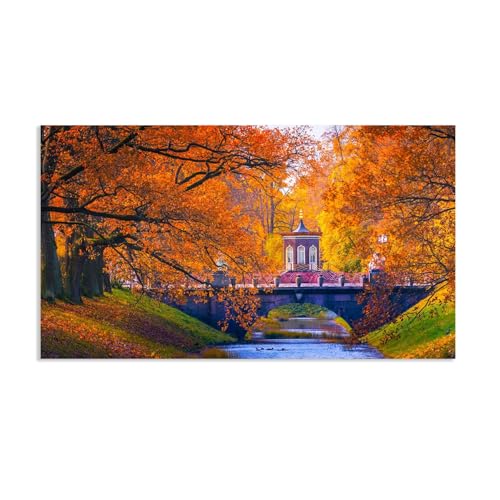 Hau3sh3a Herbstlandschaft Bild auf Leinwand Mandarin Duck River St. Petersburg Herbst Wandbilder Schlafzimmer Wald Wandbilder Modern Kunstdruck Deko füR Wohnzimmer135x80cm(53x31in) Rahmenlos von Hau3sh3a