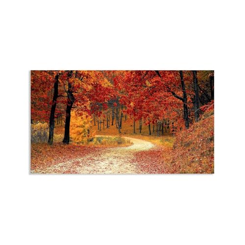 Hau3sh3a Herbstlandschaft Bild auf Leinwand Rote Bäume Blätter gehen Pfad Herbst Wandbilder Schlafzimmer Wald Wandbilder Modern Kunstdruck Deko füR Wohnzimmer85x50cm(33x20in) Rahmenlos von Hau3sh3a