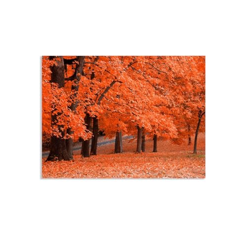 Hau3sh3a Herbstlandschaft Bild auf Leinwand Rote Blätter im Park Herbst Wandbilder Schlafzimmer Wald Wandbilder Modern Kunstdruck Deko füR Wohnzimmer85x60cm(33x24in) Rahmenlos von Hau3sh3a