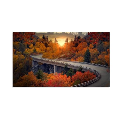 Hau3sh3a Herbstlandschaft Bild auf Leinwand Sonnenuntergang Sky Mountain Forest Road Herbst Wandbilder Schlafzimmer Wald Wandbilder Modern Kunstdruck Deko füR Wohnzimmer100x60cm(39x24in) Rahmenlos von Hau3sh3a