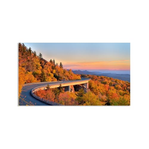 Hau3sh3a Herbstlandschaft Bild auf Leinwand Waldstraße Sonnenuntergang Himmel Herbst Wandbilder Schlafzimmer Wald Wandbilder Modern Kunstdruck Deko füR Wohnzimmer100x60cm(39x24in) Rahmenlos von Hau3sh3a
