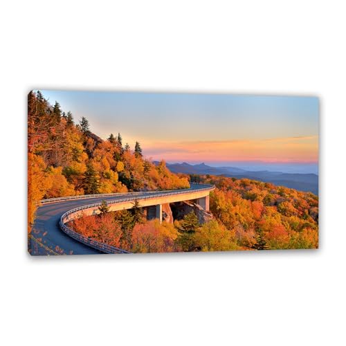 Hau3sh3a Herbstlandschaft Bild auf Leinwand Waldstraße Sonnenuntergang Himmel Herbst Wandbilder Schlafzimmer Wald Wandbilder Modern Kunstdruck Deko füR Wohnzimmer70x40cm(28x16in) Gerahmt von Hau3sh3a