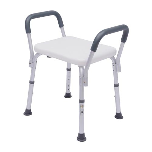 Badhocker Aluminium Duschhocker,Höhenverstellbar Duschstuhl,mit Armlehne und Rückenlehne Duschhilfe Duschsitz, für senioren und Schwangere Pflege von HauTour