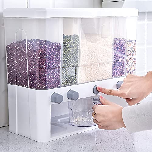 HauTour 5 Gitter Müslispender Wandmontage Getreidespender 5 In 1 Küche Geteilte Lebensmittelspender Wandmontierter Küchen Vorratsdosen für Black Rice Yellow Rice Red Beans Rice Mung Beans Sojabohnen von HauTour