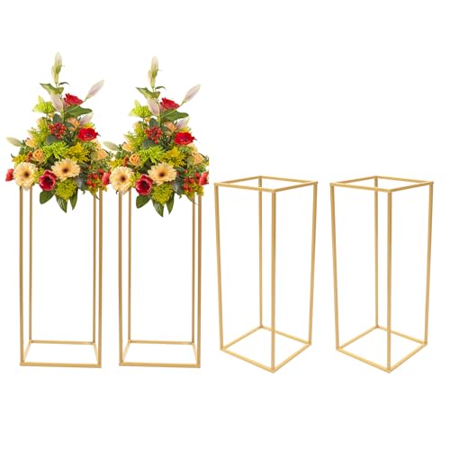 HauTour Hochzeitsvase Säule Blumenständer Gold 60cm 4 Stück Hohe Geometrische Blumenvase Blumenständer Mittelstücke Vase Säulenständer Gold Metall Hochzeitsvase für Tisch Mittelstücke Wohnkultur von HauTour