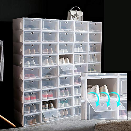 HauTour Schuhboxen Stapelbar Transparent 20er Set Schuhbox Hartplastik Schuhkarton mit Deckel Faltbar und Stapelbar Platzsparend für Schuhe bis Größe 44, 33 x 23 x 14 cm Rosa Schuhorganizer von HauTour