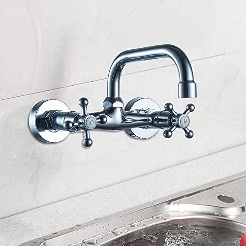 HauTour Wasserhahn Wandmontage Messing Zweigriff Nostalgie 180° Drehregler Waschtisch Armatur Kalt und Heiß Wasserhahn für Waschbecken Badinstallationen Verchromt Silber HauTour Wasserhahn Wandmontage Messing Zweigriff Nostalgie 180° Drehregler Waschtisch Armatur Kalt und Heiß Wasserhahn für Waschbecken Badinstallationen Verchromt Silber von HauTour