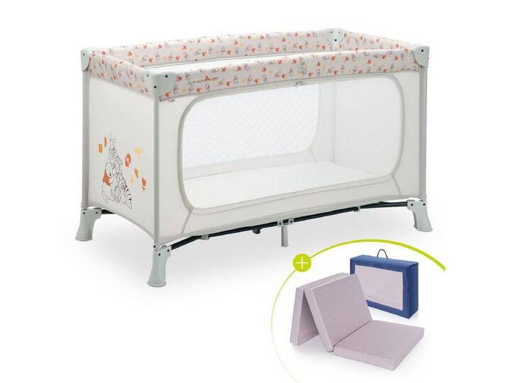 Hauck Baby-Reisebett Dream N Play Plus Set - Disney Pooh Friends - Beig, Kinder Babyreisebett mit großem Eingang, Matratze & Tasche - faltbar, beige von Hauck
