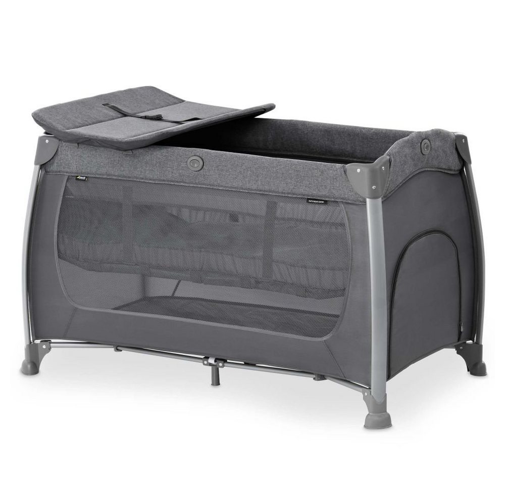 Hauck Baby-Reisebett Play'n Relax Center - Melange Charcoal, 5-tlg., Kinderreisebett mit Neugeborenen-Einsatz, Wickelauflage, Einstieg von Hauck