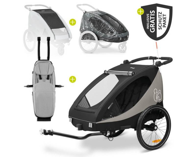 Hauck Fahrradkinderanhänger Dryk Duo Plus - Black, Fahrradanhänger Buggy für 2 Kinder mit Babysitz Lounger & Schutzpaket von Hauck