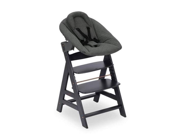 Hauck HOCHSTUHL-SET Alpha Newborn Set, Anthrazit, Holz, Metall, Buche, massiv, teilmassiv, 65x93.5x49 cm, Bezug abnehmbar, waschbar, 5-Punkt-Gurt, von Hauck