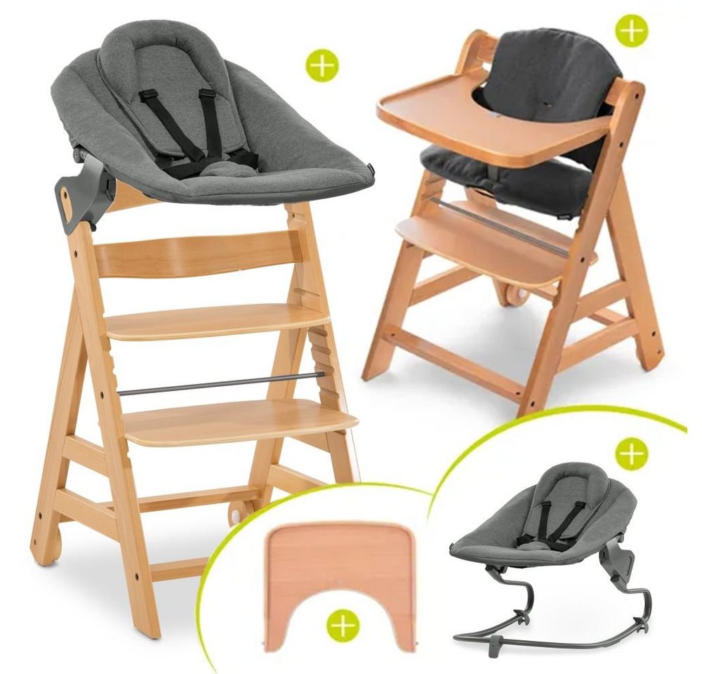 Hauck Hochstuhl Alpha Move Natur Newborn Set, Babystuhl ab Geburt inkl. Aufsatz für Neugeborene, Tisch, Sitzauflage von Hauck