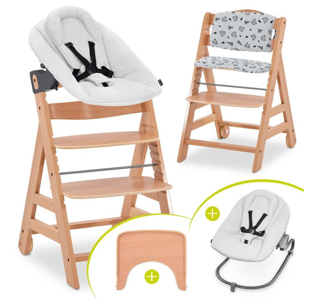 Hauck Hochstuhl Alpha Move Natur - Newborn Set, Babystuhl ab Geburt inkl. Aufsatz für Neugeborene, Tisch, Sitzauflage von Hauck