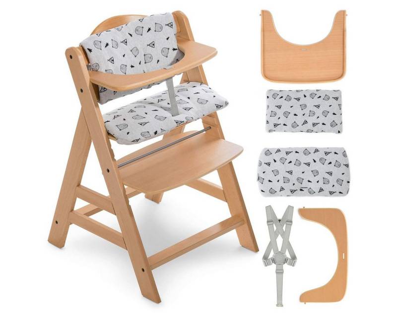 Hauck Hochstuhl Alpha Natur, Mitwachsender Holz Kinderhochstuhl mit Tisch, Sitzauflage verstellbar von Hauck