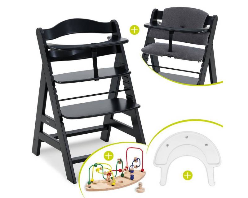 Hauck Hochstuhl Alpha Plus Black, Baby Kinderhochstuhl mit Sitzauflage & Play Tray Basis - mitwachsend von Hauck