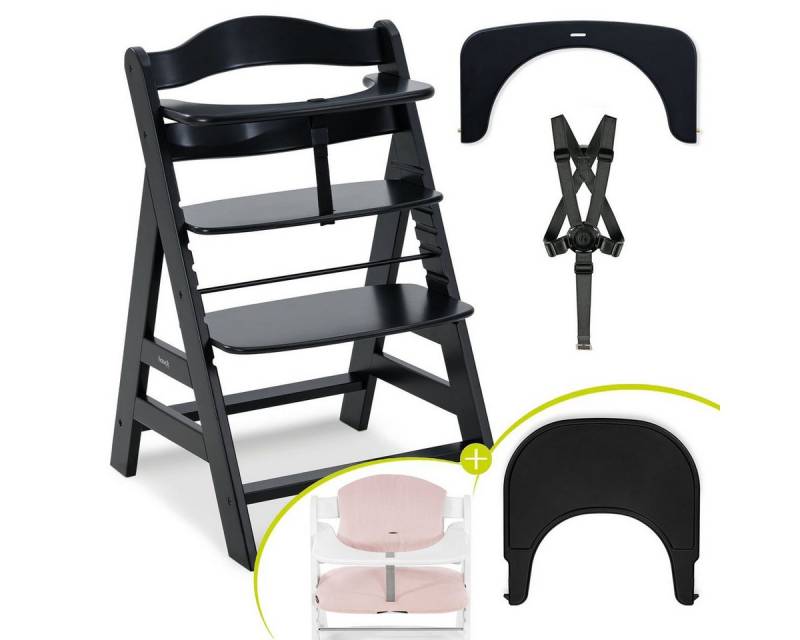 Hauck Hochstuhl Alpha Plus Black, Mitwachsender Kinderhochstuhl mit Essbrett Click Tray & Sitzkissen von Hauck