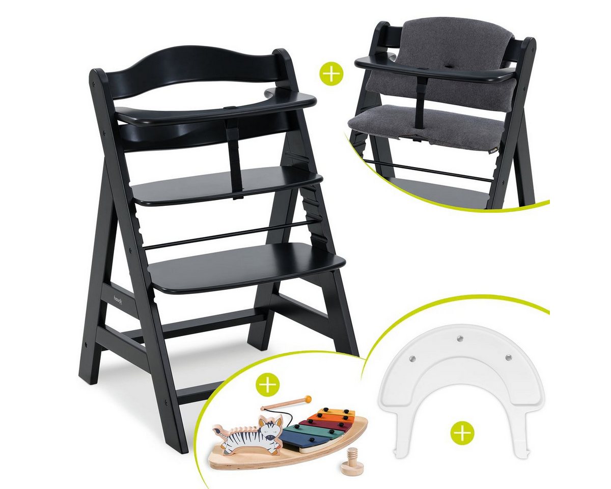 Hauck Hochstuhl Alpha Plus Black (Set), Baby Kinderhochstuhl mit Sitzauflage & Play Tray Basis - mitwachsend von Hauck