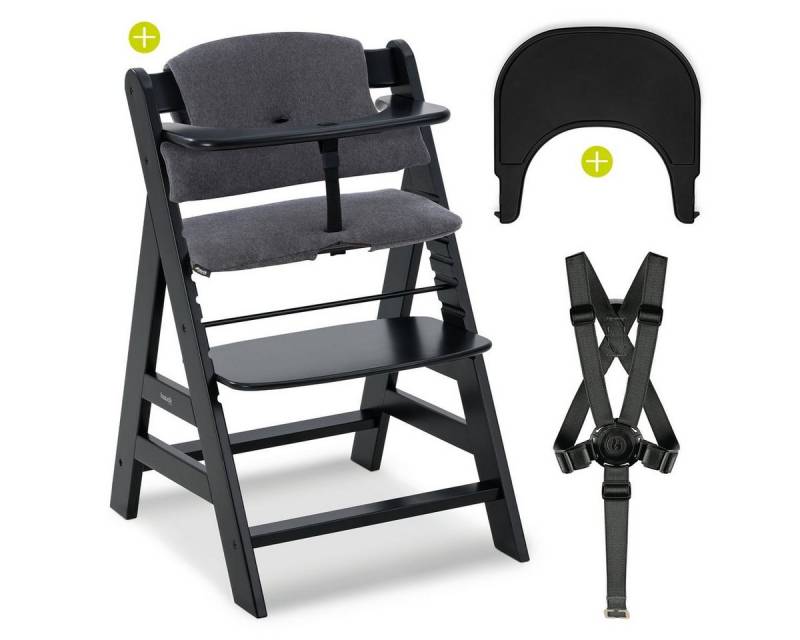 Hauck Hochstuhl Alpha Plus Black (Set), Mitwachsender Kinderhochstuhl mit Essbrett Click Tray & Sitzkissen von Hauck