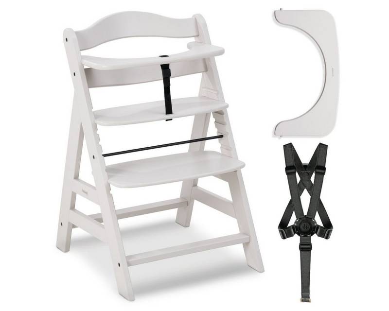 Hauck Hochstuhl Alpha Plus - Creme, Mitwachsender Holz Babystuhl Kinderhochstuhl mit Gurt FSC zertifiziert von Hauck