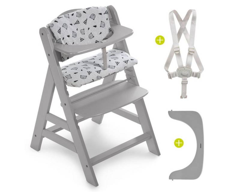 Hauck Hochstuhl Alpha Plus Grau -Nordic Grey, Mitwachsender Holz Baby Kinderhochstuhl mit Sitzauflage - verstellbar von Hauck