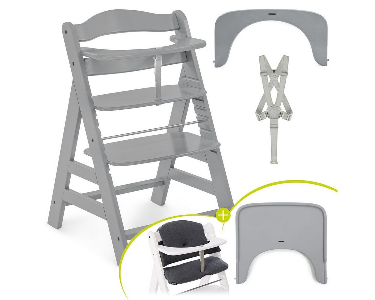 Hauck Hochstuhl Alpha Plus Grey, Holz Kinderhochstuhl verstellbar mit Essbrett Wooden Tray & Sitzkissen Hauck Hochstuhl Alpha Plus Grey, Holz Kinderhochstuhl verstellbar mit Essbrett Wooden Tray & Sitzkissen von Hauck