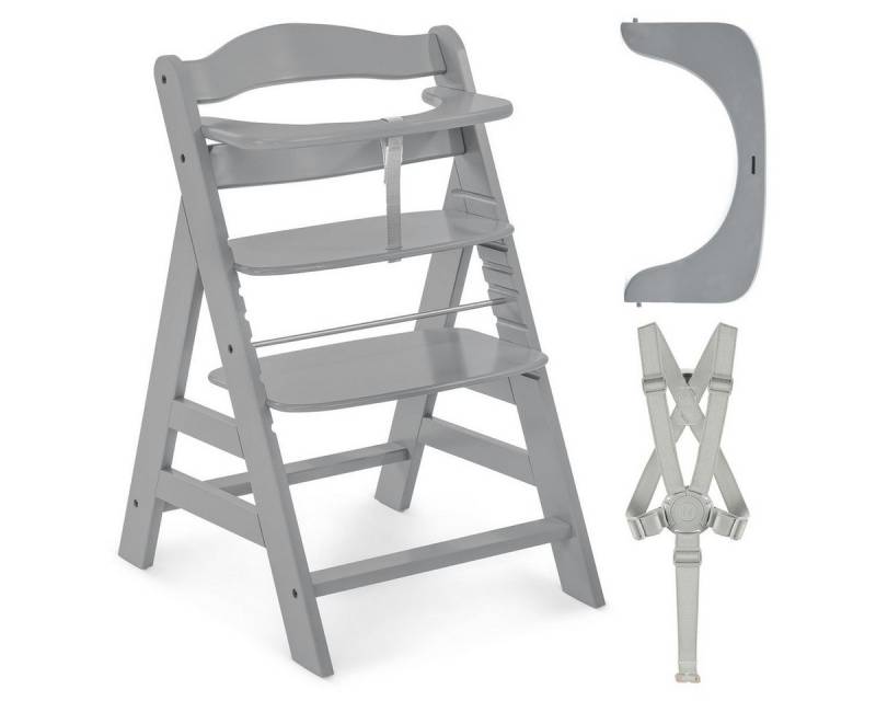 Hauck Hochstuhl Alpha Plus - Grey, Mitwachsender Holz Kinderhochstuhl verstellbar mit Schutzbügel & Gurt von Hauck