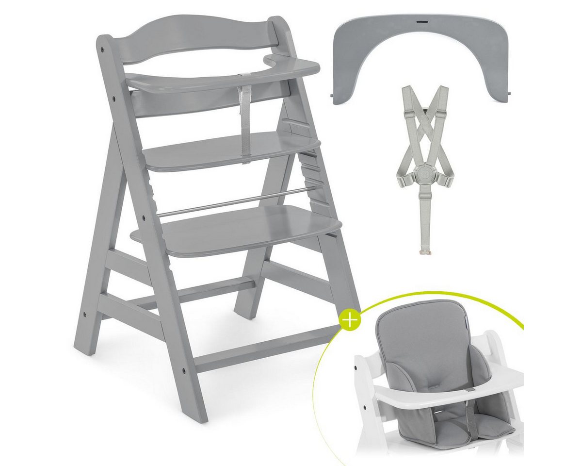 Hauck Hochstuhl Alpha Plus Grey, Mitwachsender Holz Kinderhochstuhl verstellbar mit Sitzverkleinerer von Hauck