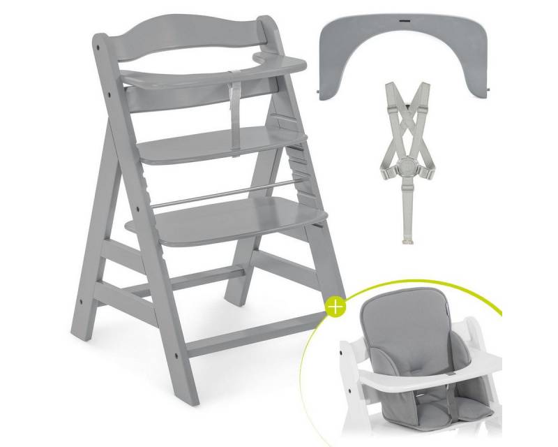 Hauck Hochstuhl Alpha Plus Grey, Mitwachsender Holz Kinderhochstuhl verstellbar mit Sitzverkleinerer von Hauck