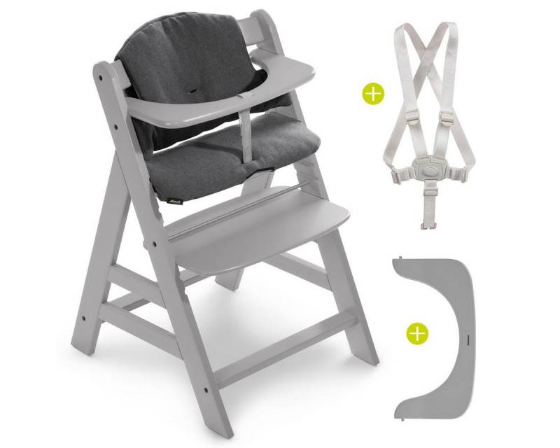 Hauck Hochstuhl Alpha Plus Grey (Set), Mitwachsender Holz Baby Kinderhochstuhl mit Sitzauflage - verstellbar von Hauck