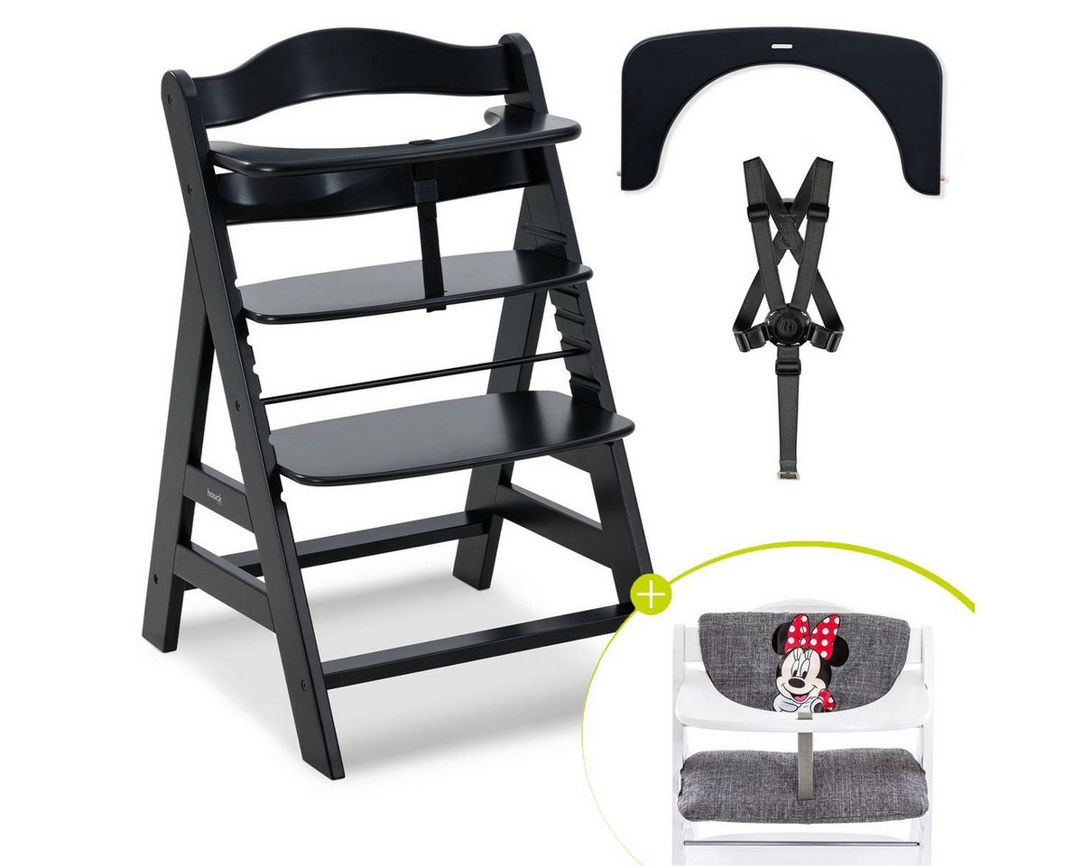 Hauck Hochstuhl Alpha Plus - Minnie Grey - Black, Mitwachsender Holz Kinderhochstuhl verstellbar mit Sitzauflage & Gurt Hauck Hochstuhl Alpha Plus - Minnie Grey - Black, Mitwachsender Holz Kinderhochstuhl verstellbar mit Sitzauflage & Gurt von Hauck