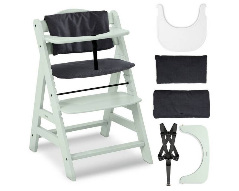 Hauck Hochstuhl Alpha Plus Mint - Charcoal (Set), Mitwachsender Kinderhochstuhl mit Essbrett Click Tray & Sitzkissen von Hauck