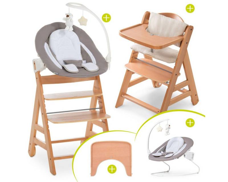 Hauck Hochstuhl Alpha Plus Move Natur Newborn Set (5 St), Babystuhl ab Geburt mit Aufsatz für Neugeborene, Essbrett, Sitzauflage von Hauck
