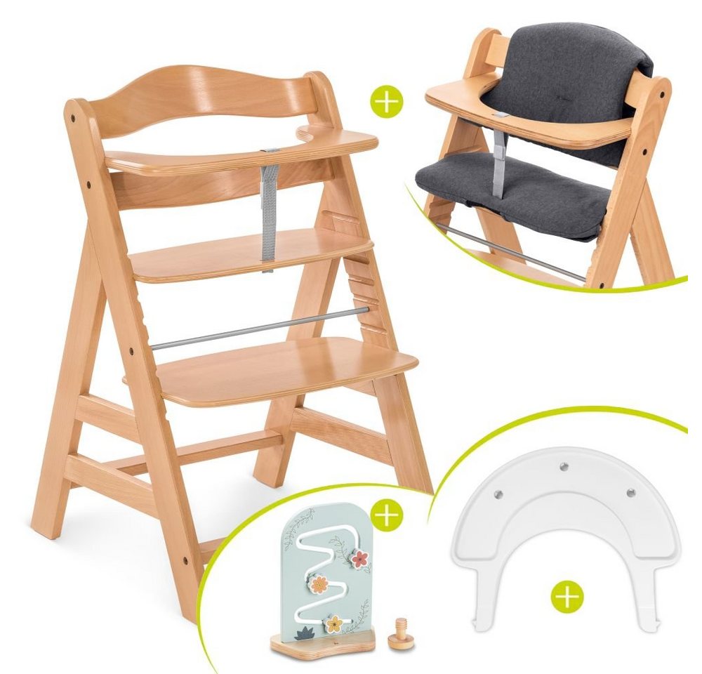 Hauck Hochstuhl Alpha Plus Natur, Holz Baby Kinderhochstuhl, Sitzauflage & Play Tray Basis - verstellbar von Hauck