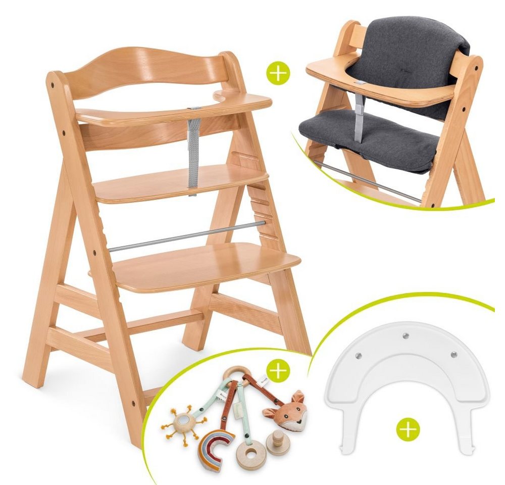 Hauck Hochstuhl Alpha Plus Natur, Holz Baby Kinderhochstuhl, Sitzauflage & Play Tray Basis - verstellbar von Hauck