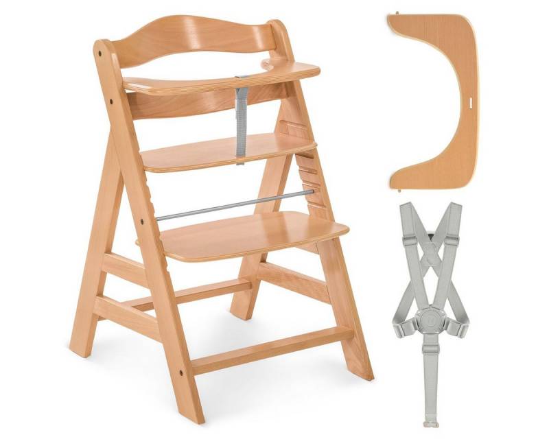 Hauck Hochstuhl Alpha Plus - Natur, Mitwachsender Holz Kinderhochstuhl verstellbar mit Schutzbügel & Gurt von Hauck