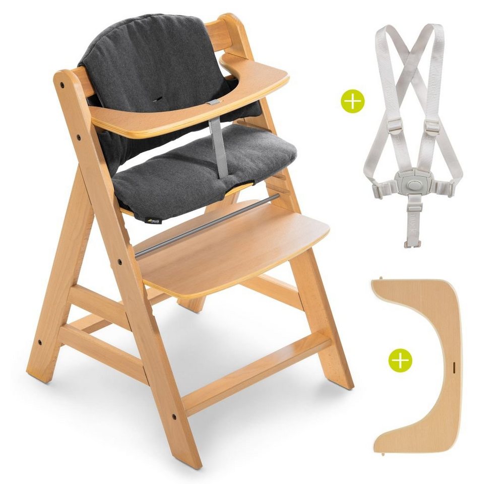 Hauck Hochstuhl Alpha Plus Natur (Set), Mitwachsender Holz Baby Kinderhochstuhl mit Sitzauflage - verstellbar von Hauck