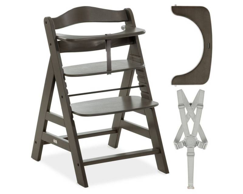 Hauck Hochstuhl Alpha Plus Select - Charcoal / Dunkelgrau, Mitwachsender Holz Kinderhochstuhl verstellbar mit Schutzbügel & Gurt von Hauck