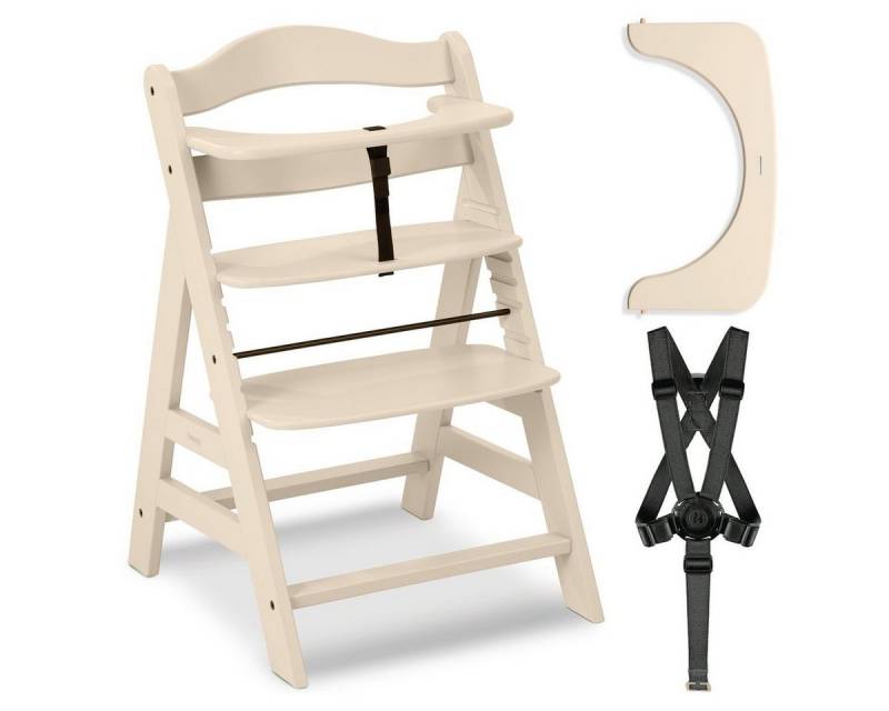 Hauck Hochstuhl Alpha Plus - Vanilla, Mitwachsender Holz Kinderhochstuhl verstellbar mit Schutzbügel & Gurt von Hauck