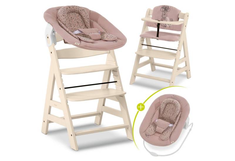 Hauck Hochstuhl Alpha Plus Vanilla Newborn Set Disney (Set), Holz Babystuhl ab Geburt inkl. Aufsatz für Neugeborene & Sitzauflage von Hauck