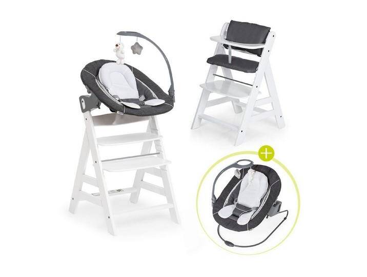 Hauck Hochstuhl Alpha Plus Weiß - Newborn Set Deluxe (Set, 4 St), Holz Babystuhl ab Geburt inkl. Aufsatz für Neugeborene & Sitzauflage, weiß von Hauck