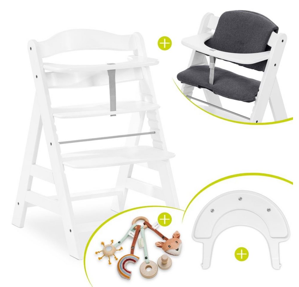 Hauck Hochstuhl Alpha Plus White, Holz Baby Kinderhochstuhl, Sitzauflage & Play Tray Basis - verstellbar von Hauck