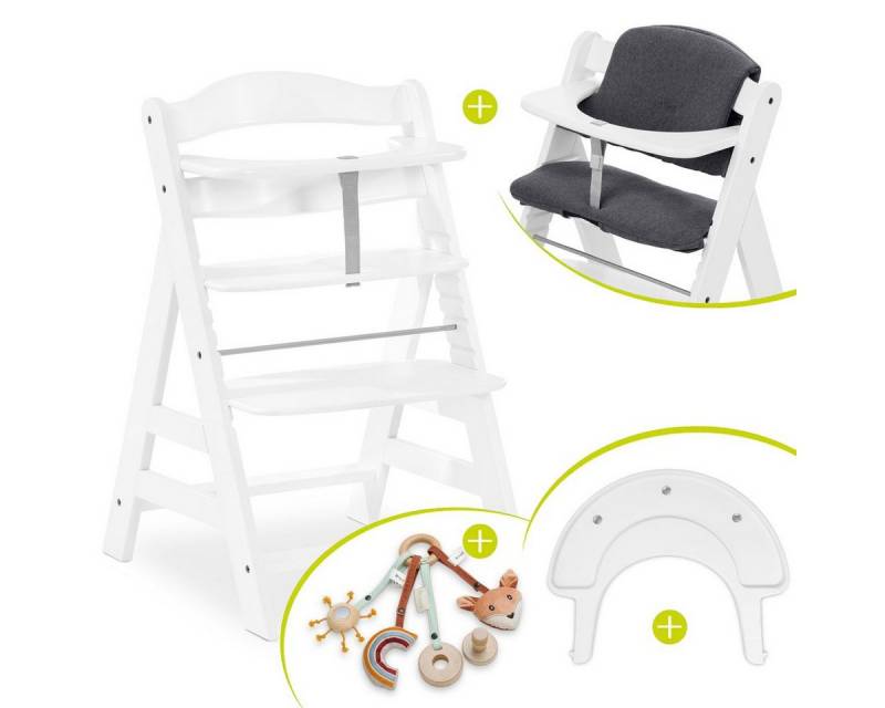 Hauck Hochstuhl Alpha Plus White, Holz Baby Kinderhochstuhl, Sitzauflage & Play Tray Basis - verstellbar von Hauck