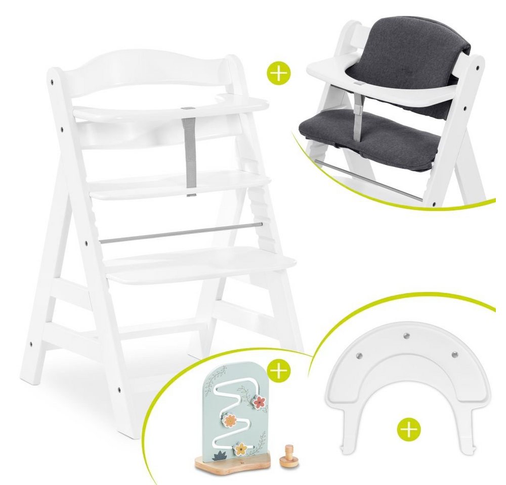 Hauck Hochstuhl Alpha Plus White, Holz Baby Kinderhochstuhl, Sitzauflage & Play Tray Basis - verstellbar von Hauck